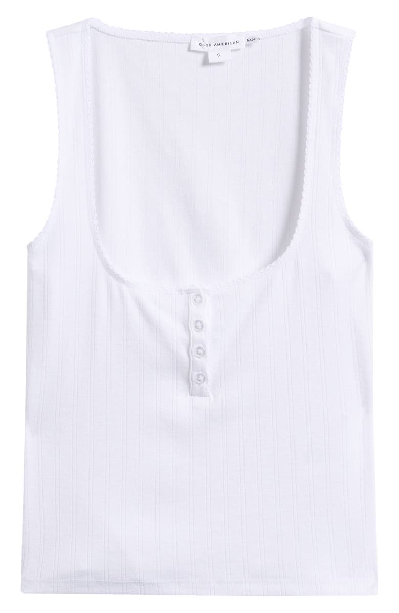 Good American Pointelle Henley Tank, Alternate, color, White001