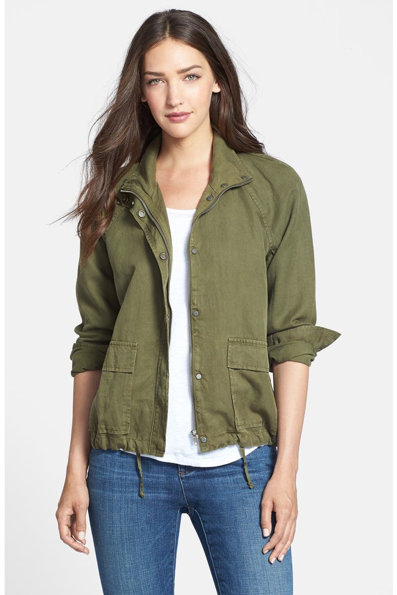 Tencel® & Linen Bomber Jacket, Main, color, OLIVE