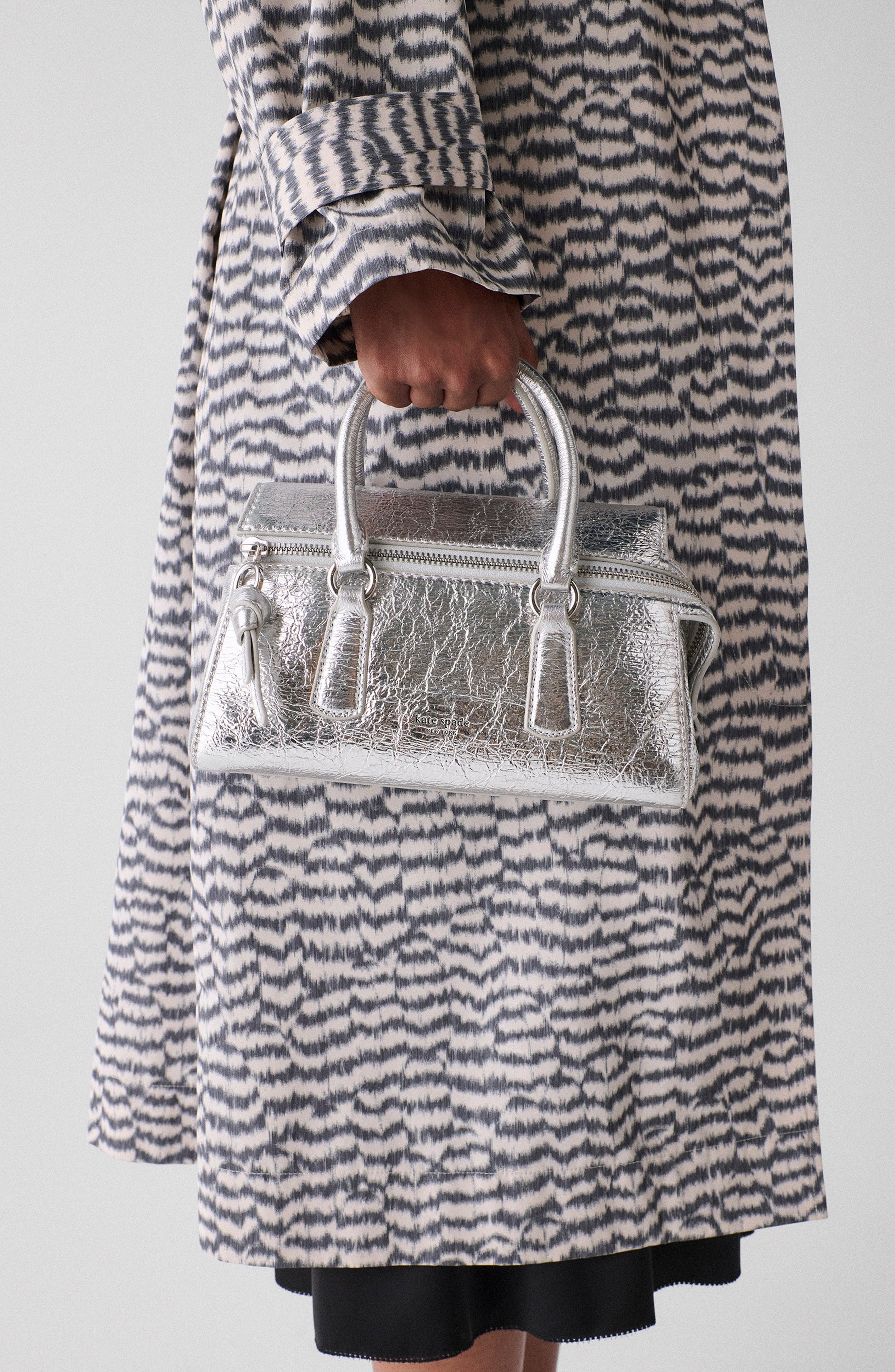 Kate Spade New York bond crinkle leather mini handbag, Alternate, color, Silver