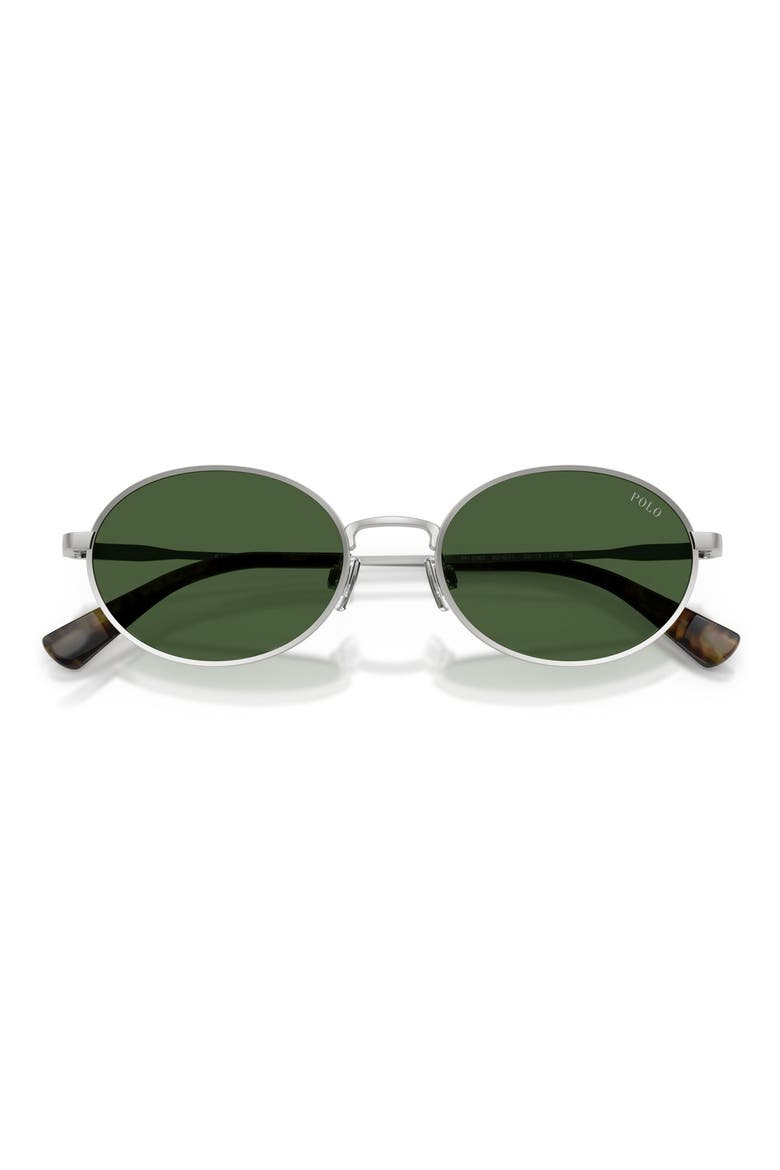 53mm Oval Sunglasses, Alternate, color, SHINY SILVER / BOTTLE GREEN
