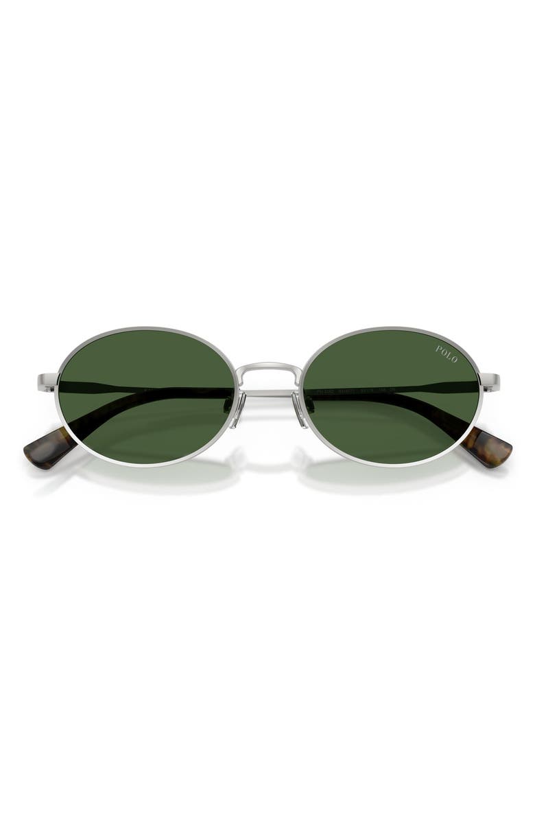 Polo Ralph Lauren 53mm Oval Sunglasses, Alternate, color, Shiny Silver / Bottle Green