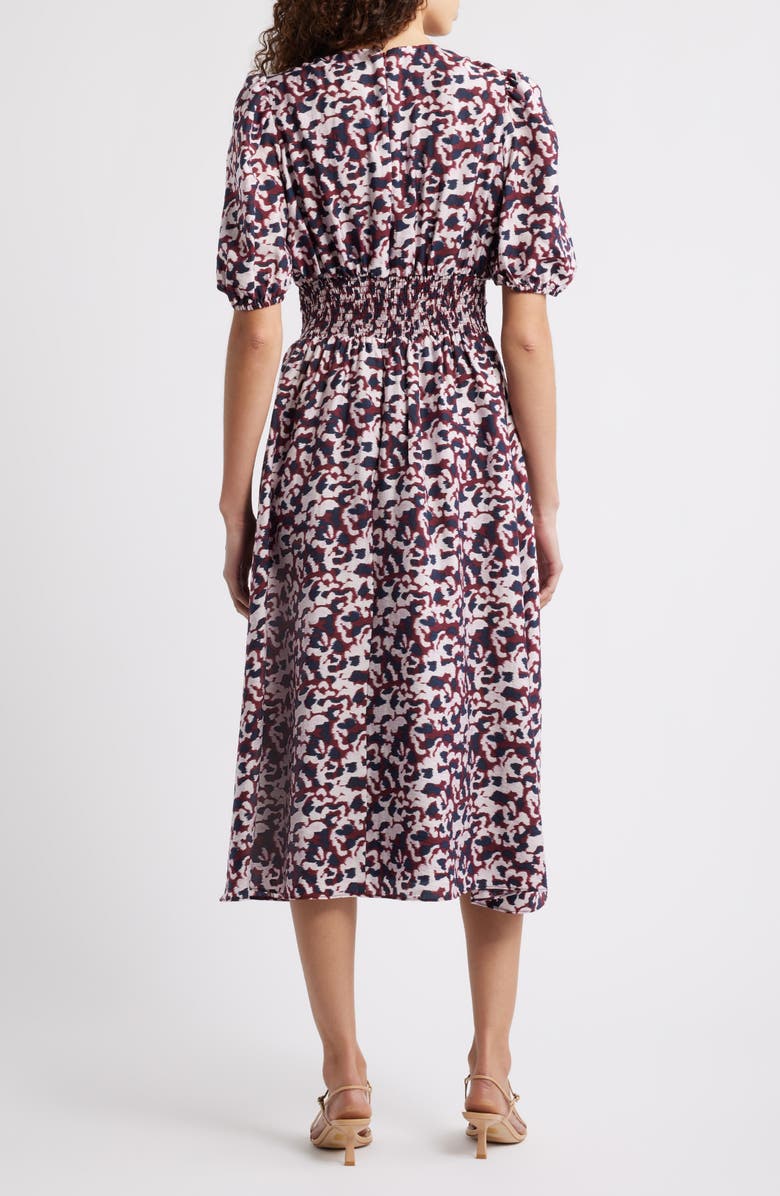 Caslon<sup>®</sup> Puff Sleeve Heart Midi Dress, Alternate, color, Red- Pink Addie Abstract