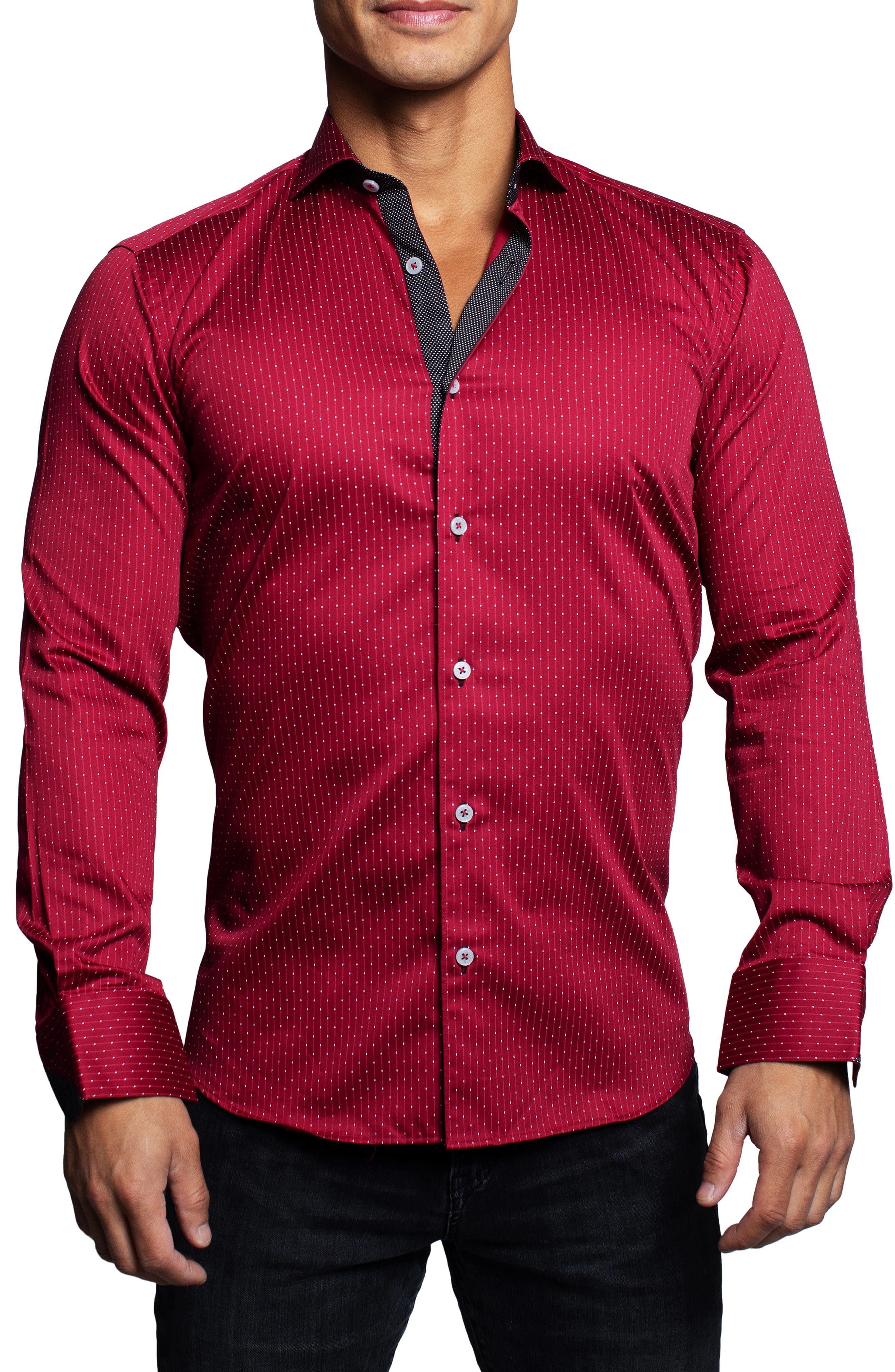 Einstein Dotline Red Contemporary Fit Button-Up Shirt