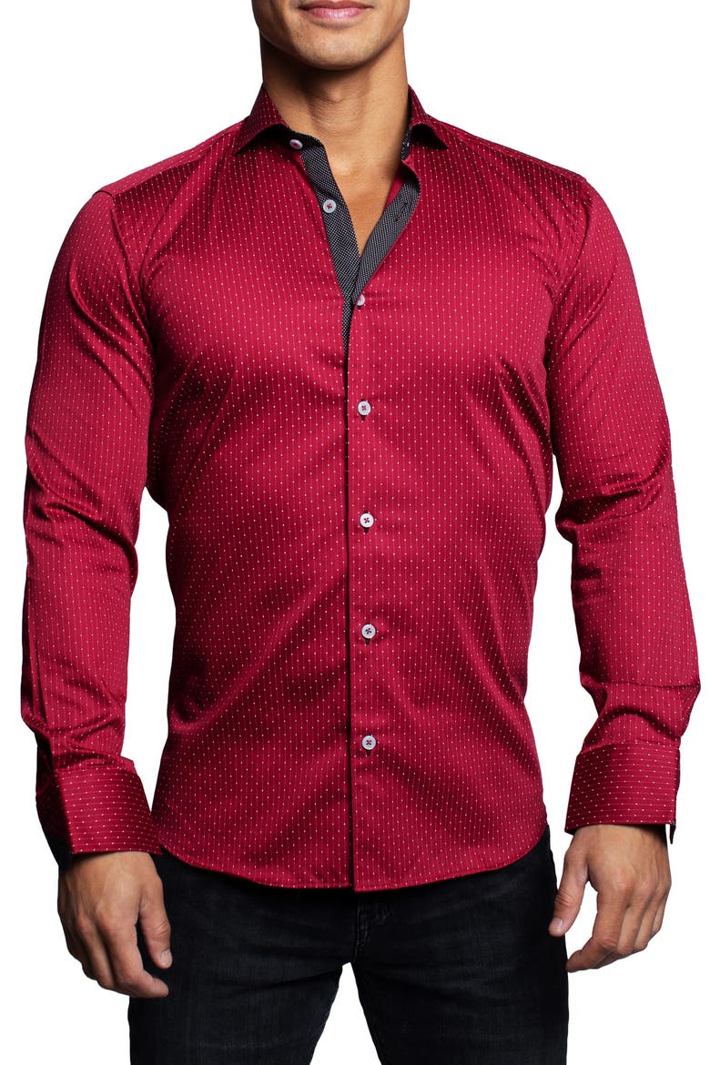 Einstein Dotline Red Contemporary Fit Button-Up Shirt, Main, color, RED