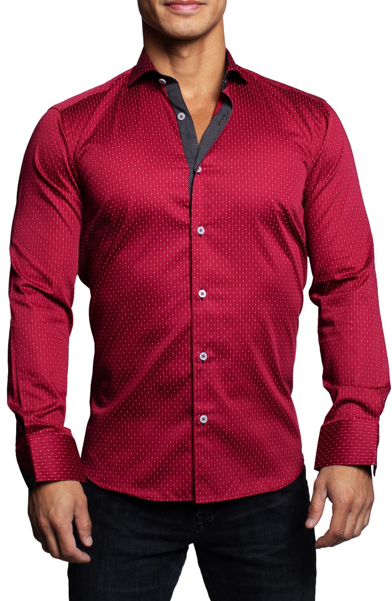 Maceoo Einstein Dotline Red Contemporary Fit Button-Up Shirt, Main, color, Red