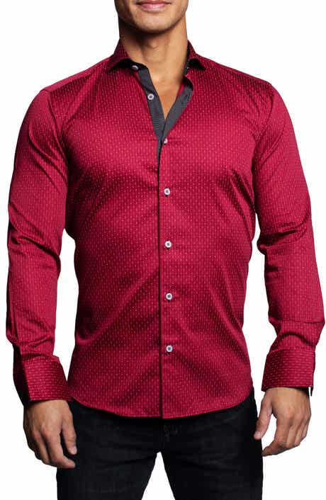 Maceoo Einstein Dotline Red Contemporary Fit Button-Up Shirt