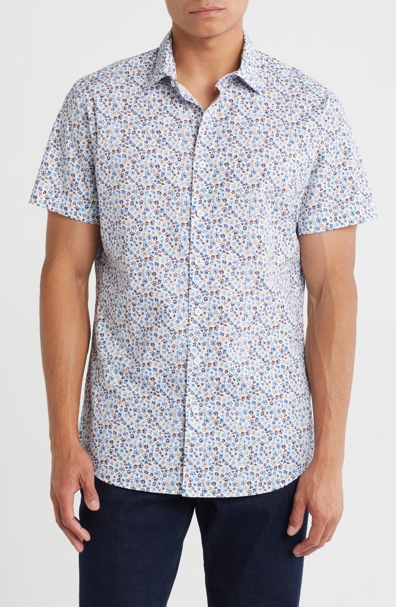 Rodd & Gunn Mount White Short Sleeve Cotton Button-Up Shirt, Main, color, Ocean