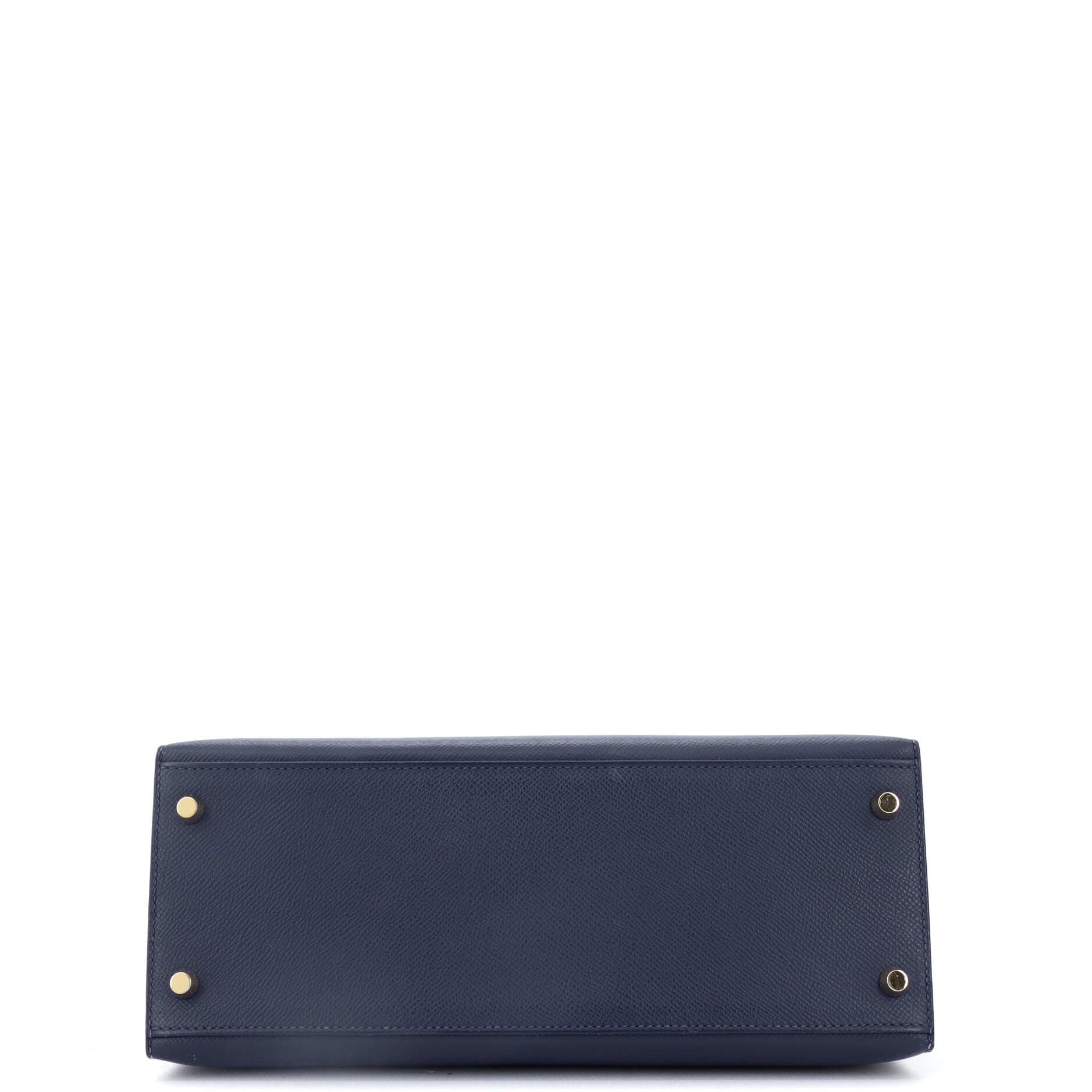 Pre-Owned Hermes Kelly Handbag Blue Epsom with Gold Hardware 28, Alternate, color, 