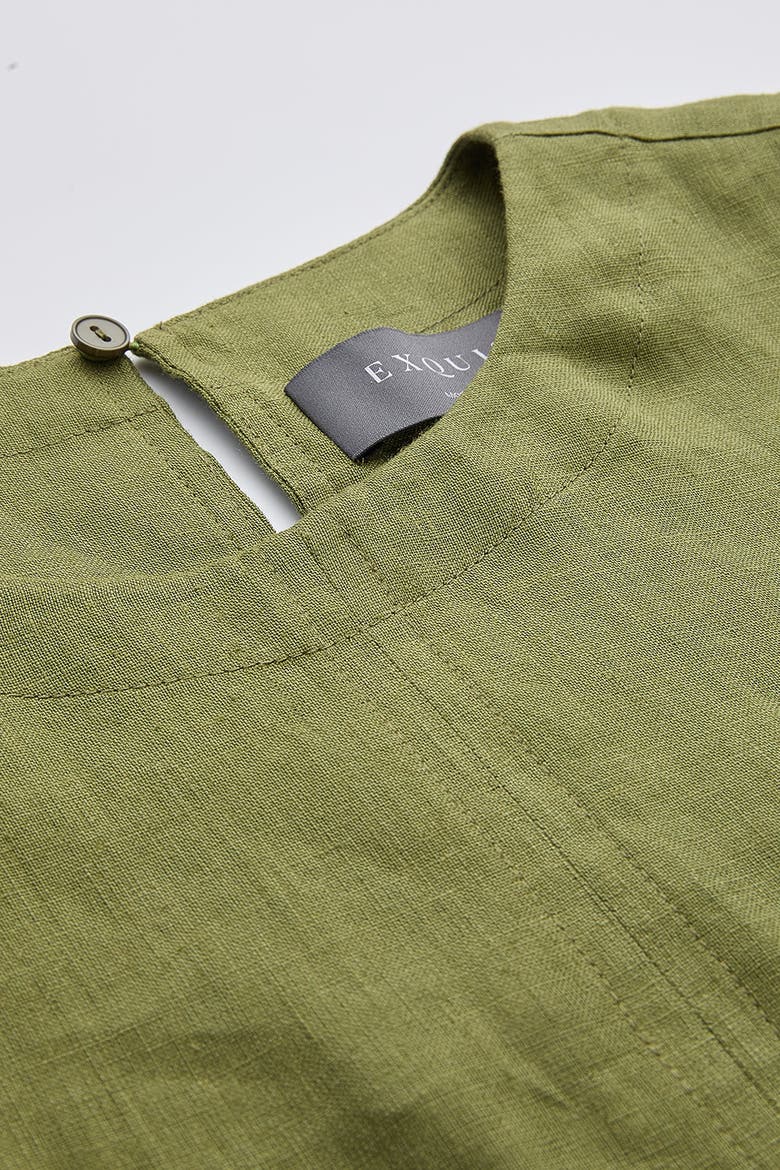 Almira Crew Neck Linen Blouse, Alternate, color, Khaki