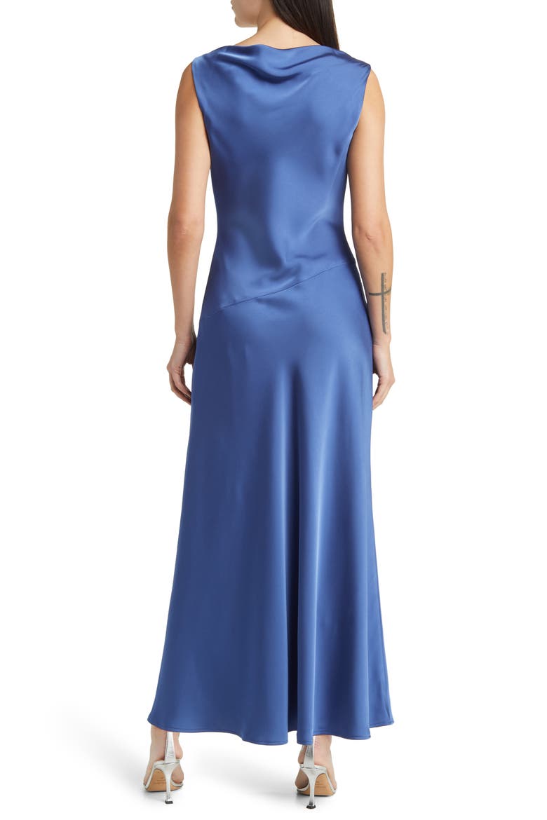 Cowl Neck Satin Midi Dress, Alternate, color, BLUE