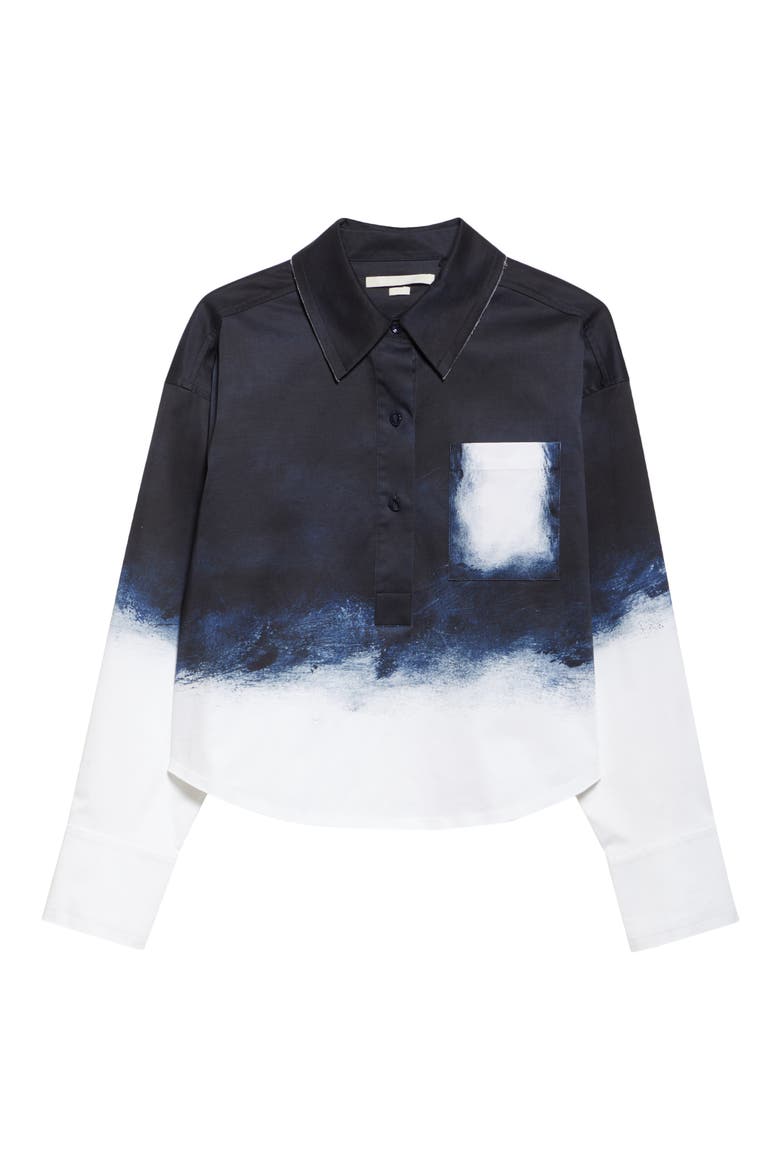 Smudged Button Front Stretch Cotton Canvas Top, Alternate, color, NAVY / WHITE