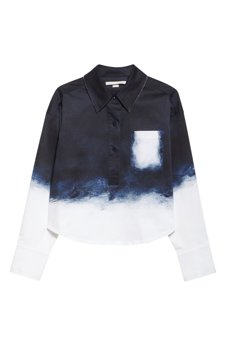 Jason Wu Collection Smudged Button Front Stretch Cotton Canvas Top, Alternate, color, Navy / White