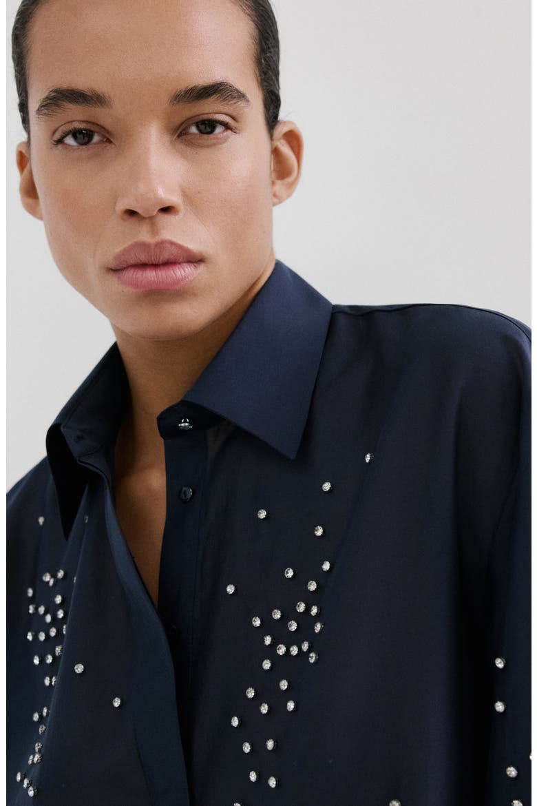 Rhinestone Button-Up Shirt, Alternate, color, NAVY