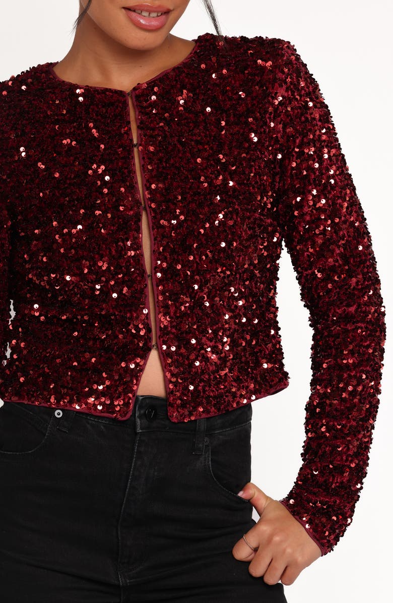 Petal & Pup Scarlette Sequin Crop Jacket, Alternate, color, Burgundy Sequin