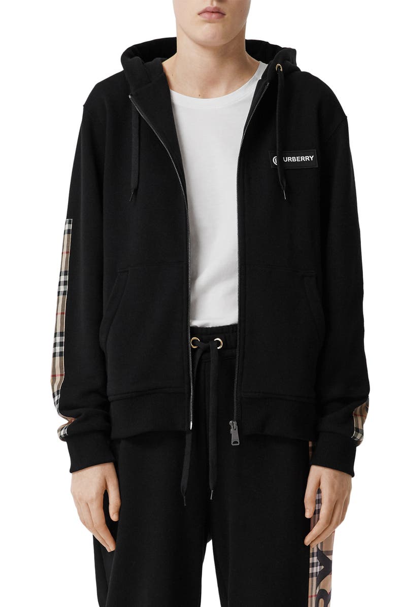 Burberry Aubree Vintage Check Panel Hoodie, Main, color, 