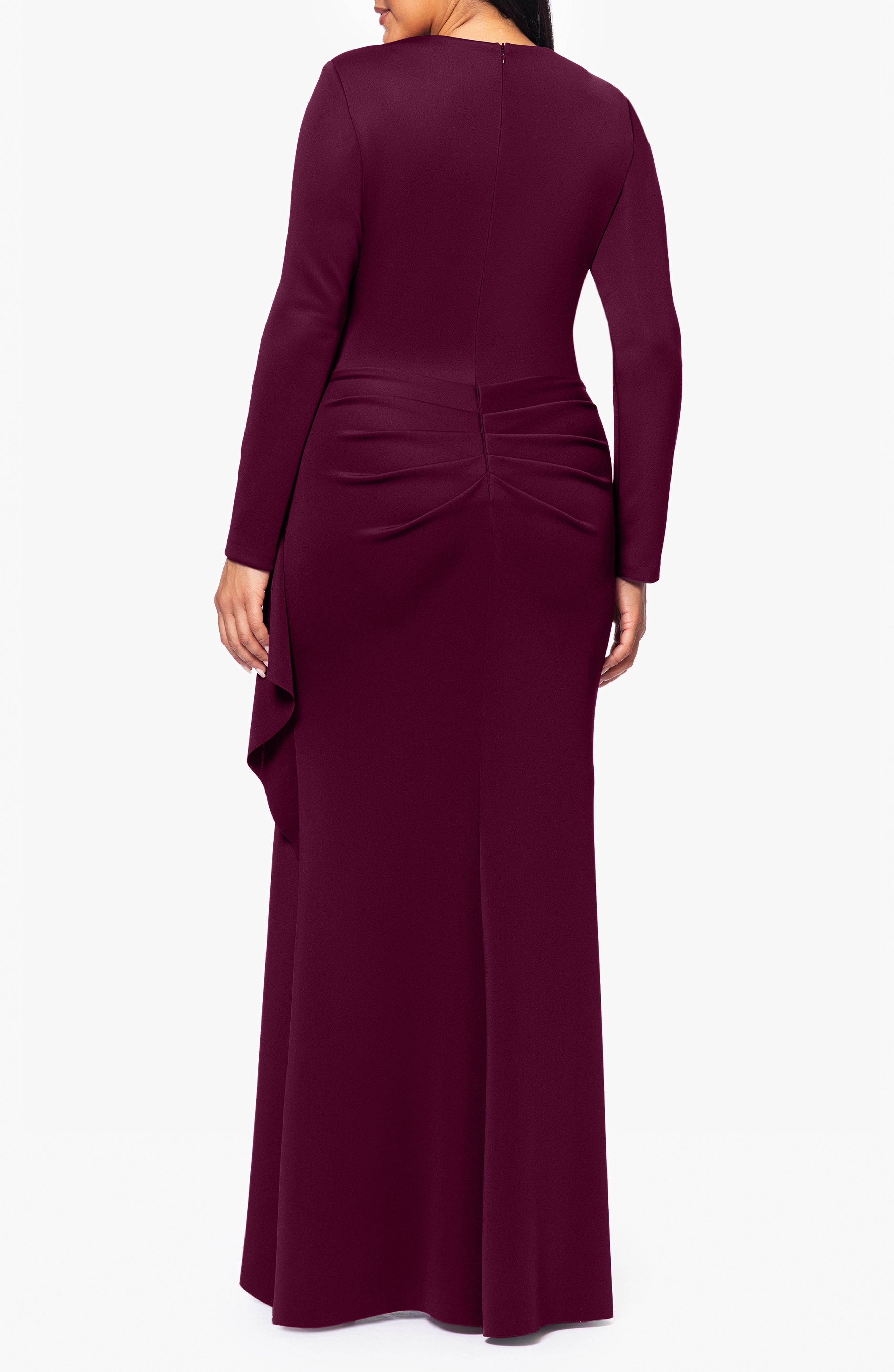 Side Ruffle Long Sleeve Scuba Knit Gown - image 2