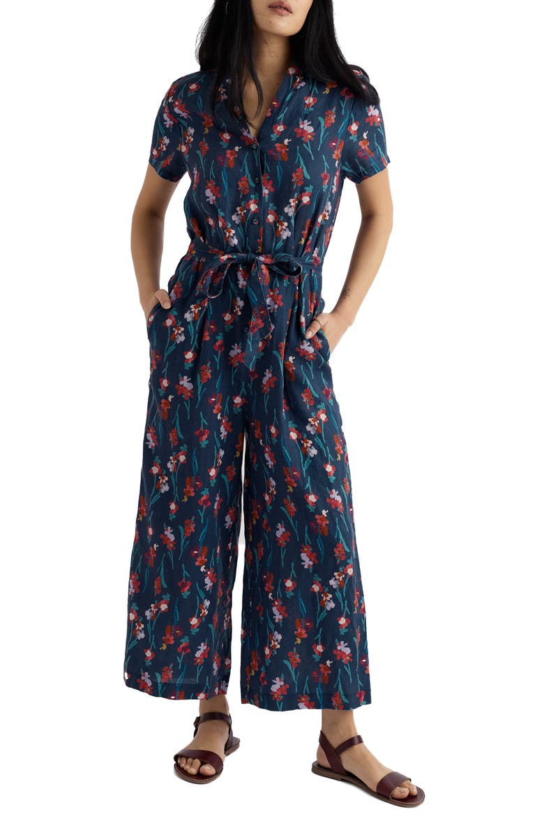 Seasalt Cornwall Treen Cove Floral Linen Jumpsuit, Main, color,