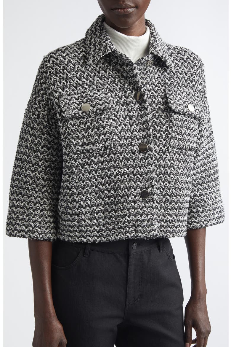 Cotton & Linen Tweed Crop Jacket, Alternate, color, BLACK METALLIC