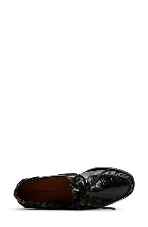 Sperry Authentic Original Two-eye Boat Shoe In Black Croco Leather Emb Croco