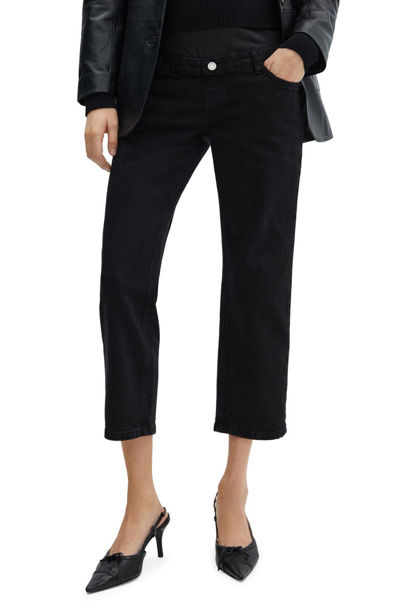 MANGO Over the Bump Straight Leg Crop Maternity Jeans, Main, color, 
