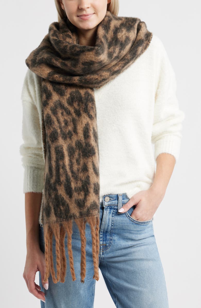 BP. Fringe Blanket Scarf, Main, color, Leopard
