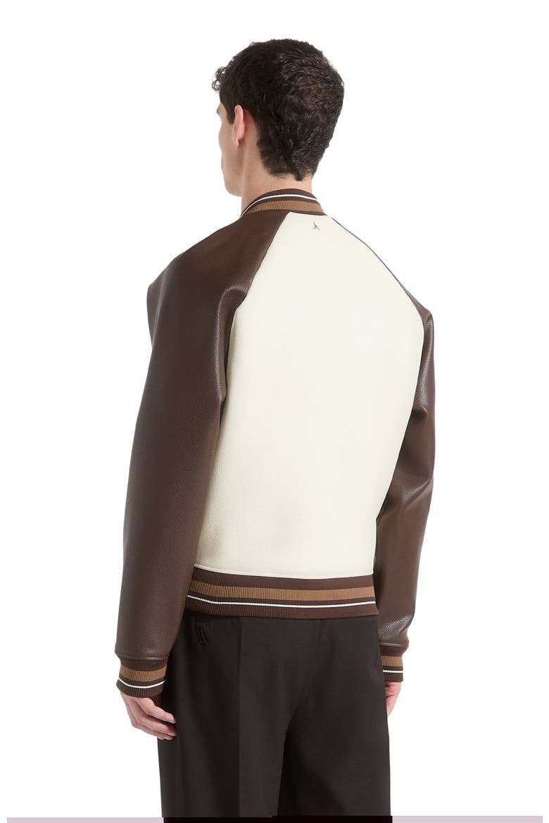Guy Contrast Leather Bomber Jacket, Alternate, color, Cream