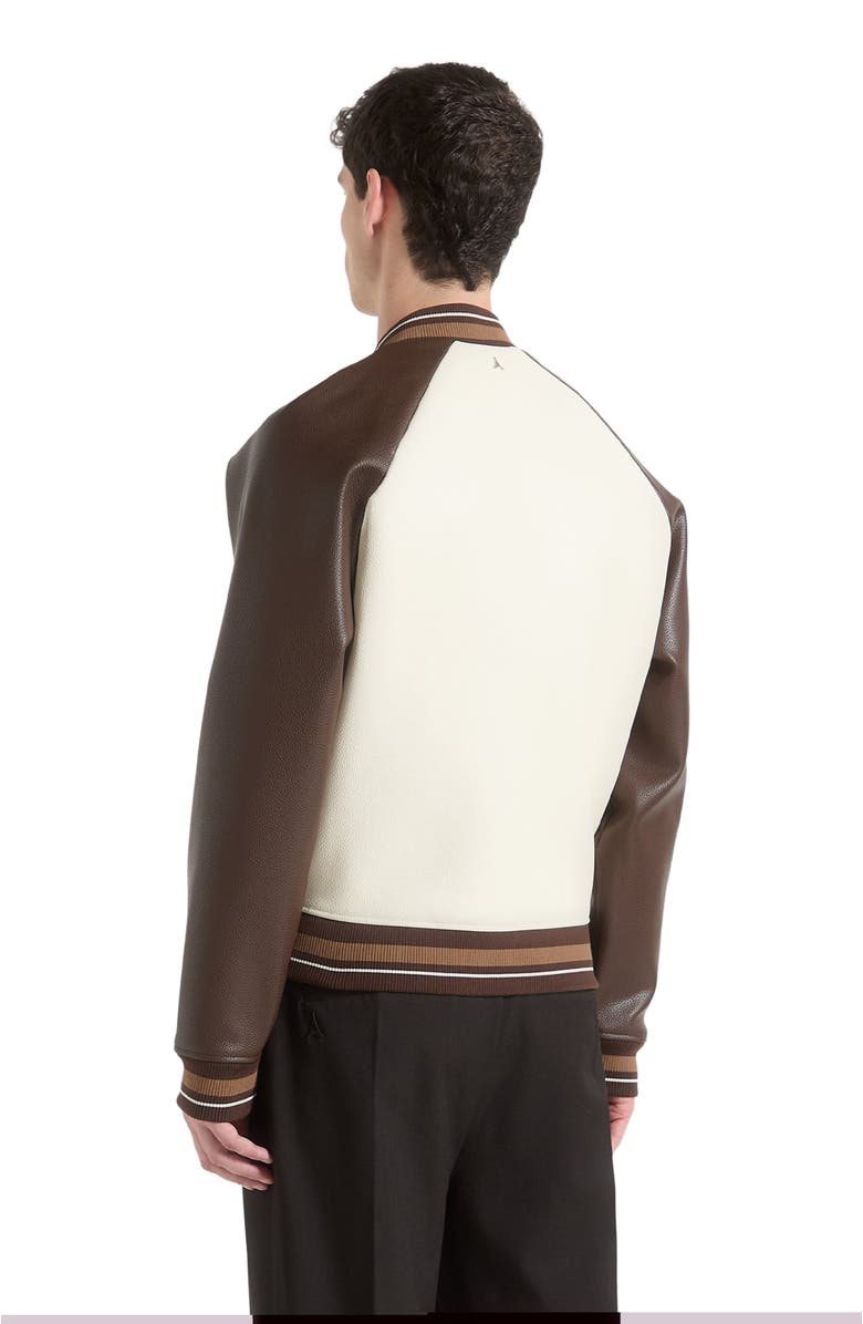 Manière De Voir Guy Contrast Leather Bomber Jacket, Alternate, color, Cream