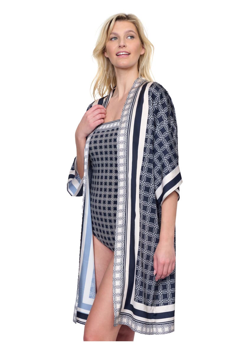 Golden Chic Flutter Sleeve Robe With Tie, Alternate, color, Black Cream