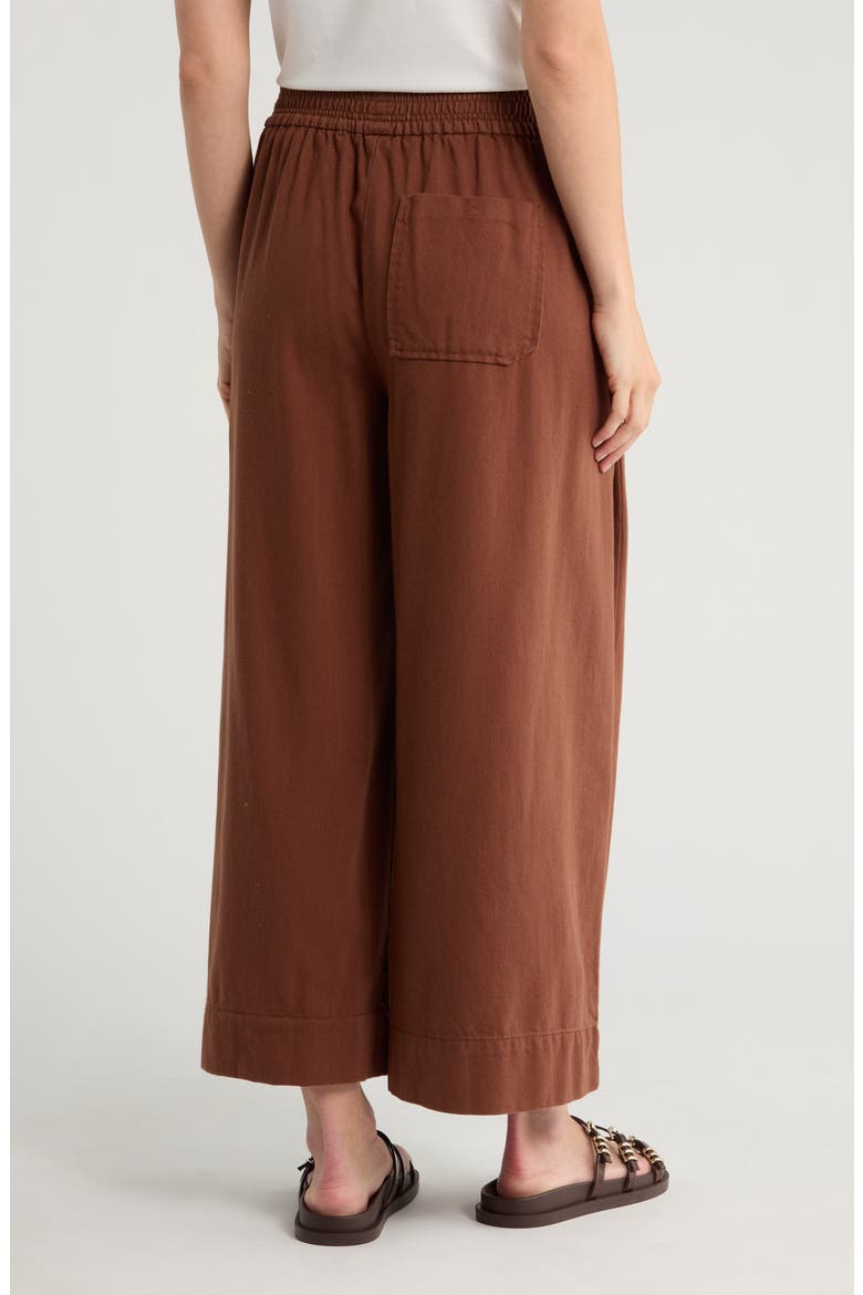 Pleated Crop Wide Leg Pull-On Pants, Alternate, color, CACAO POWDER