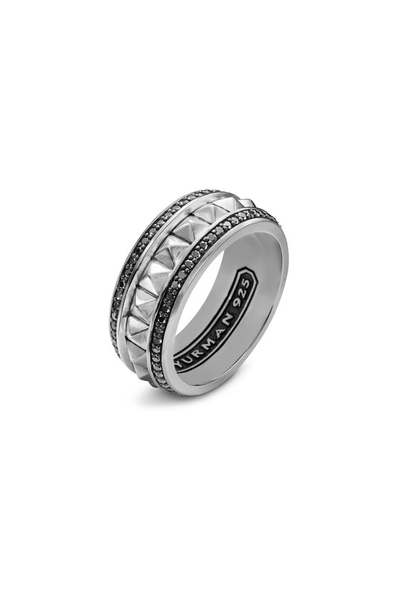 Pyramid Band Ring with Pavé Black Diamonds, Alternate, color, SILVER PAVE