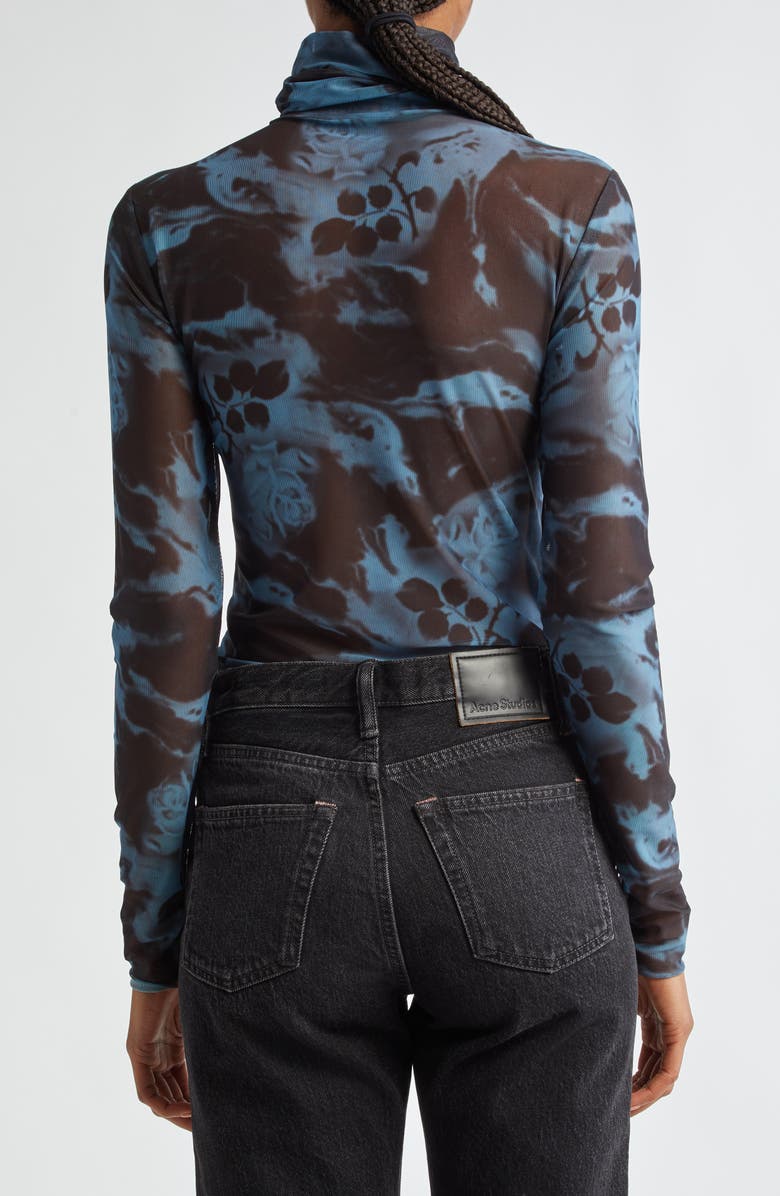 Ganni Floral Mesh Turtleneck, Alternate, color, 