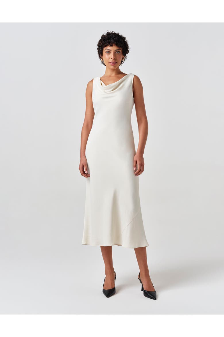 Arya Cowl Neck Satin Midi Dress, Main, color, Ivory