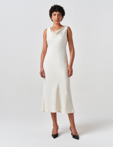 Arya Cowl Neck Satin Midi Dress