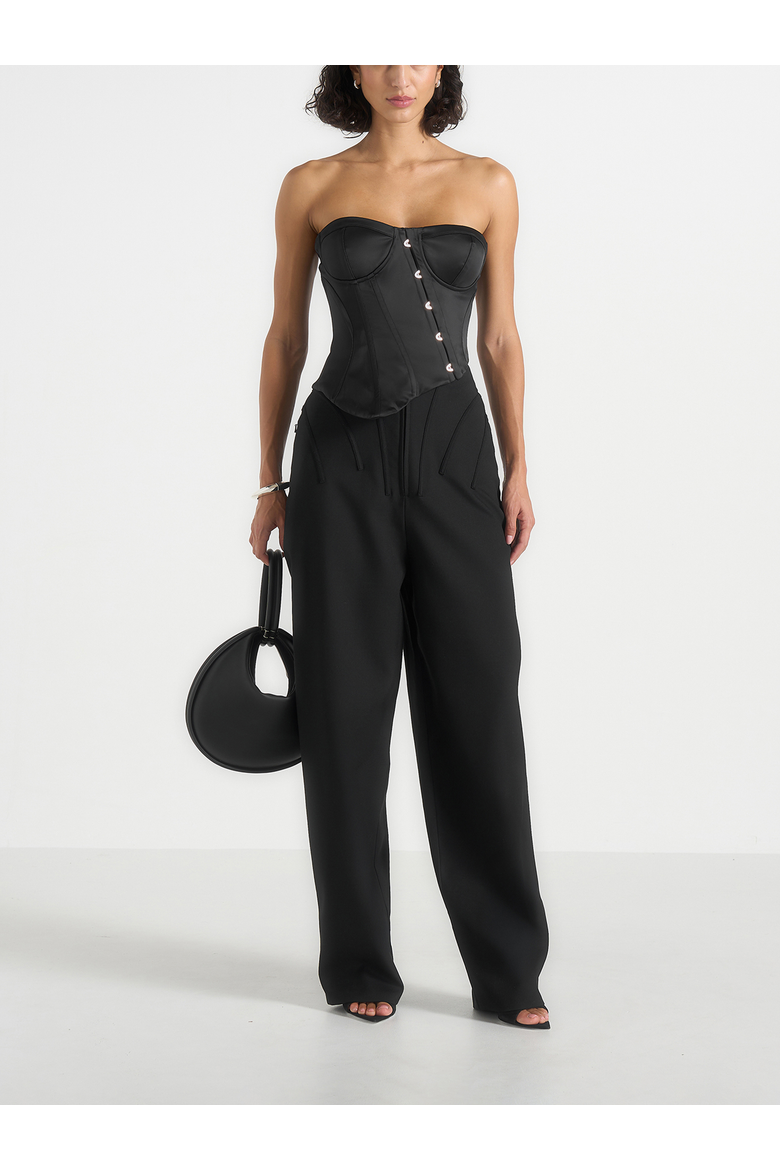 Aurelia Asymmetric Satin Corset Top, Alternate, color, Black