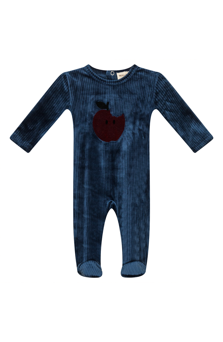 Mocha Apple Print Cotton Velour Romper, Main, color, Dark Teal