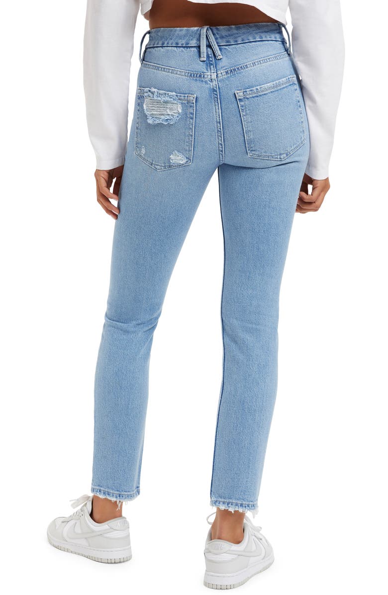 Good American Good Straight Natural Fray Hem Jeans, Alternate, color, Indigo126