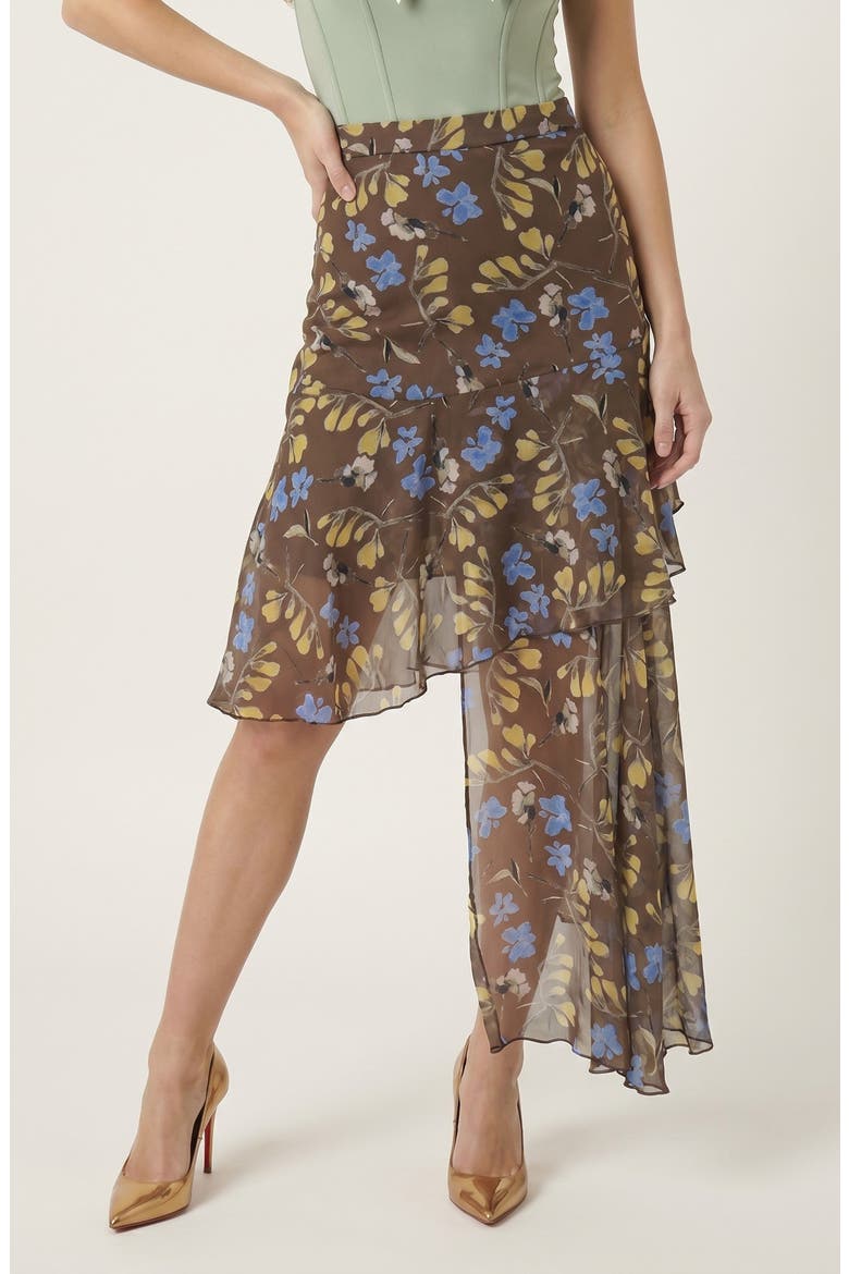Asymmetric Floral Midi Skirt, Main, color, Brown Floral