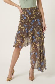 Modenaire Asymmetric Floral Midi Skirt