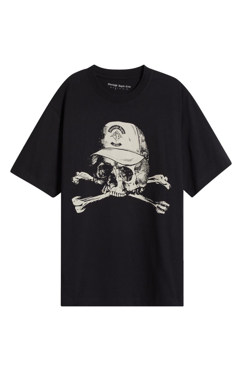 OVERNIGHT ANGELS CREW Skull Cap Oversize Cotton Graphic T-Shirt, Alternate, color, Black