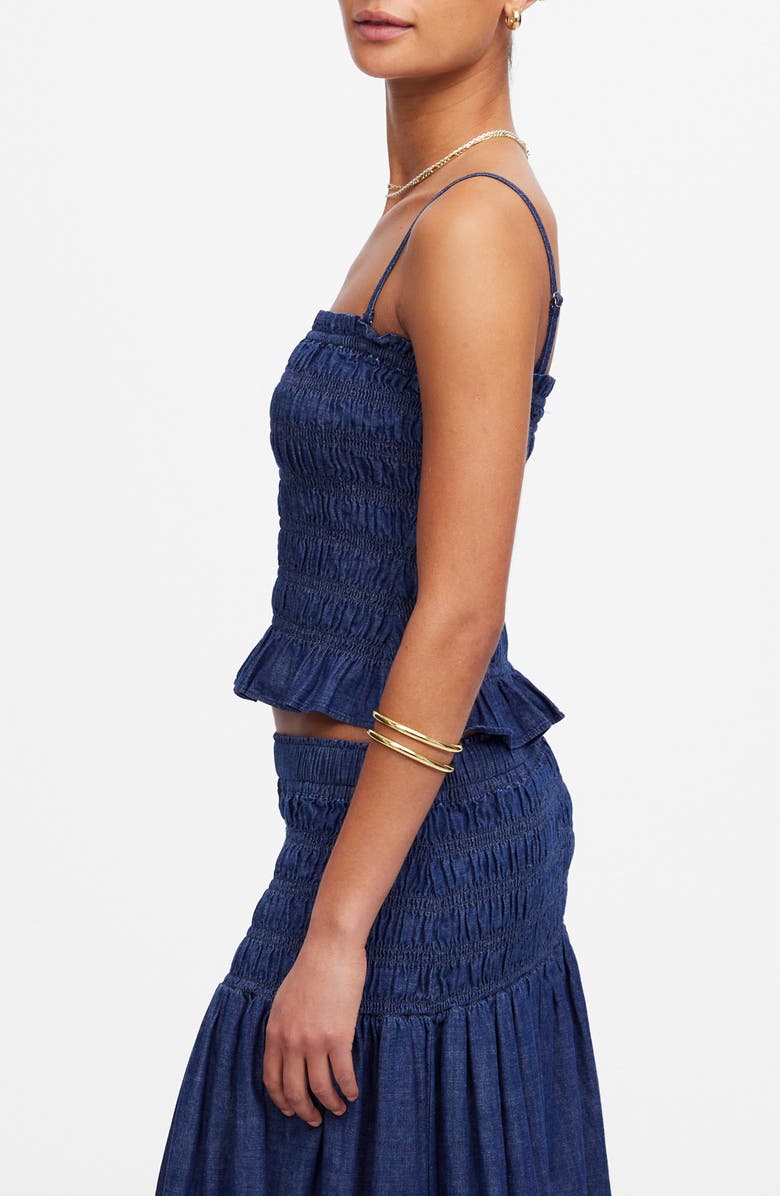 Madewell Smocked Denim Tank Top, Alternate, color, Rinse Wash