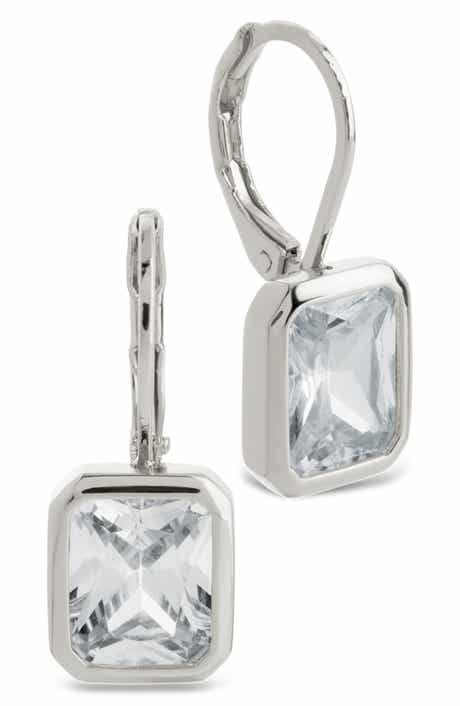 Everleigh Emerald-Cut Cubic Zirconia Lever Back Earrings