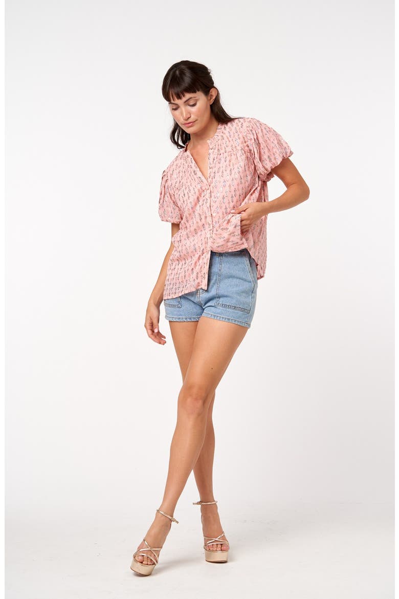 Charley Puff Sleeve Button-Up Top, Alternate, color, PINK