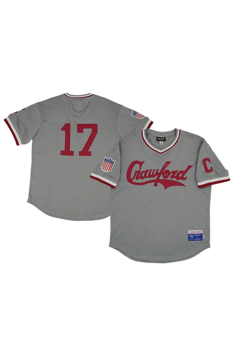 Men's Rings & Crwns #17 Gray Pittsburgh Crawfords Mesh Replica V-Neck Jersey, Main, color, Gray