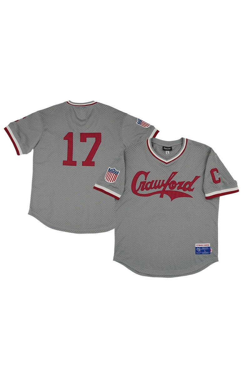 RINGS & CRWNS Men's Rings & Crwns #17 Gray Pittsburgh Crawfords Mesh Replica V-Neck Jersey, Main, color, 
