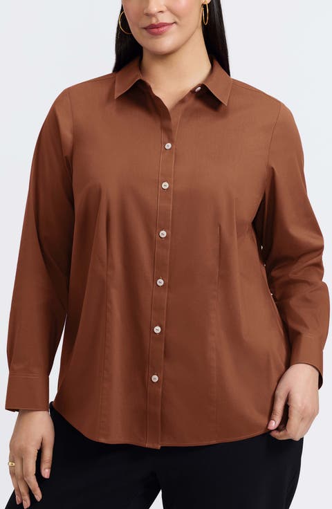 June Non-Iron Stretch Cotton Blend Button-Up Shirt (Plus)