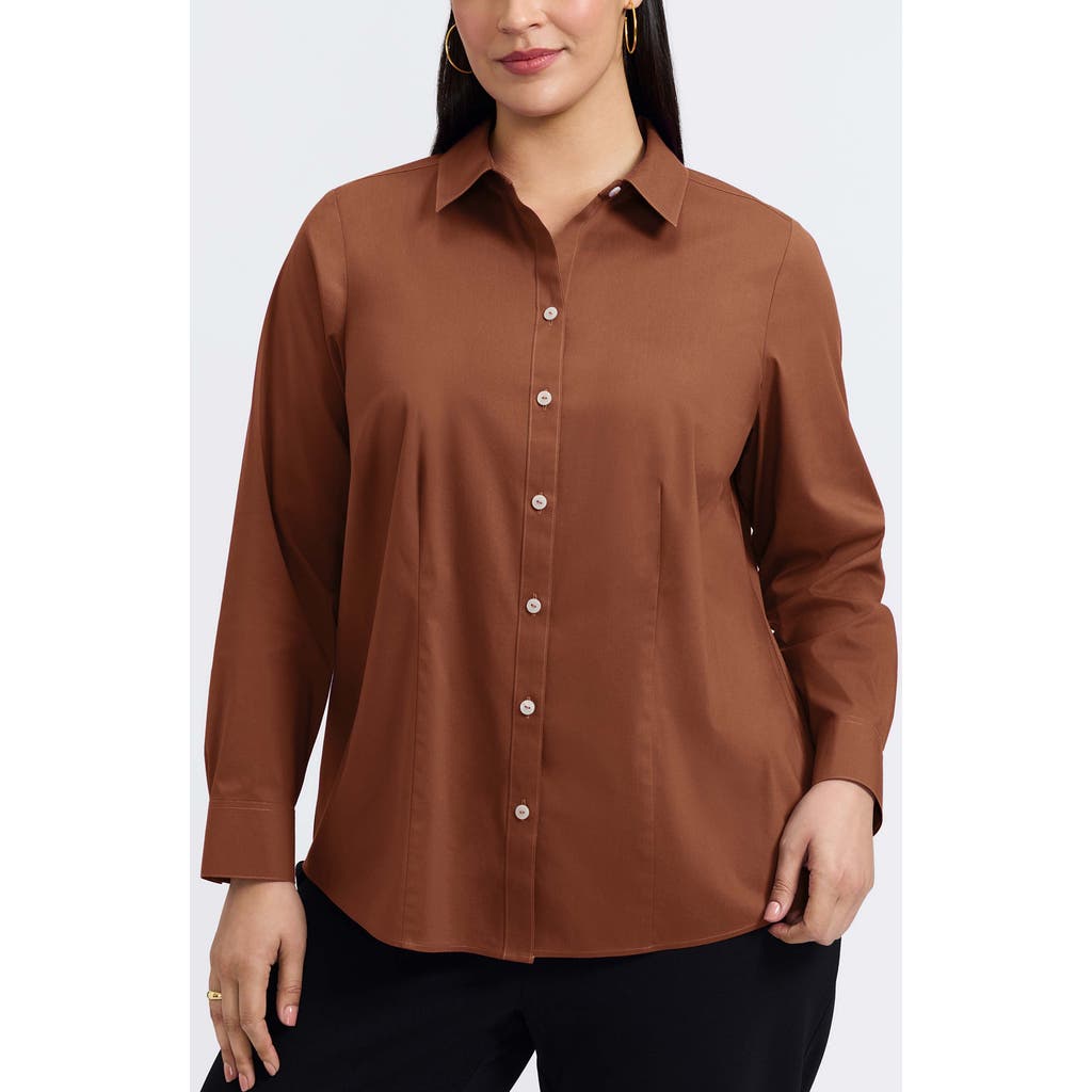 Foxcroft June Stretch Cotton Blend Button-up Shirt In Brown