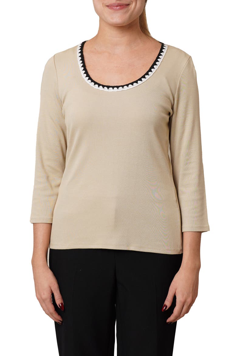 Stitched U-Neck T-Shirt, Main, color, PALE KHAKI/ BLACK/ BONE