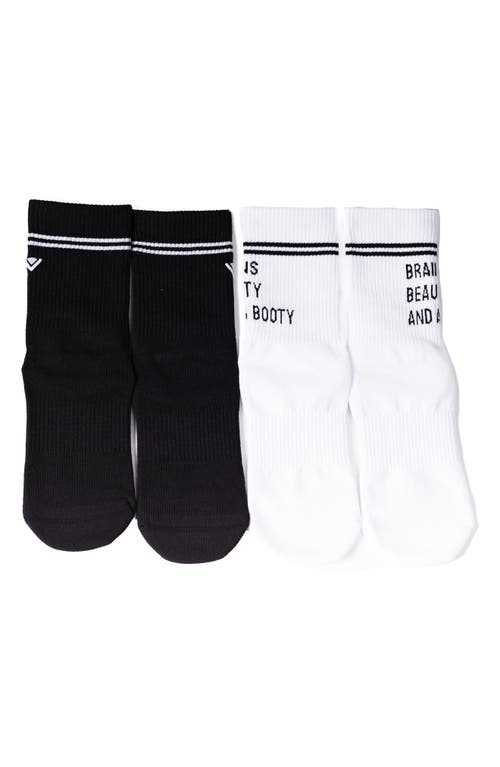 Arebesk Brains Beauty And A Booty Assorted 2-pack Grip Crew Socks In White - Black