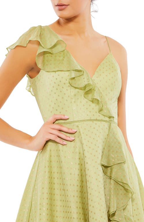 Mac Duggal Ruffled Faux Wrap Midi Dress In Pistachio