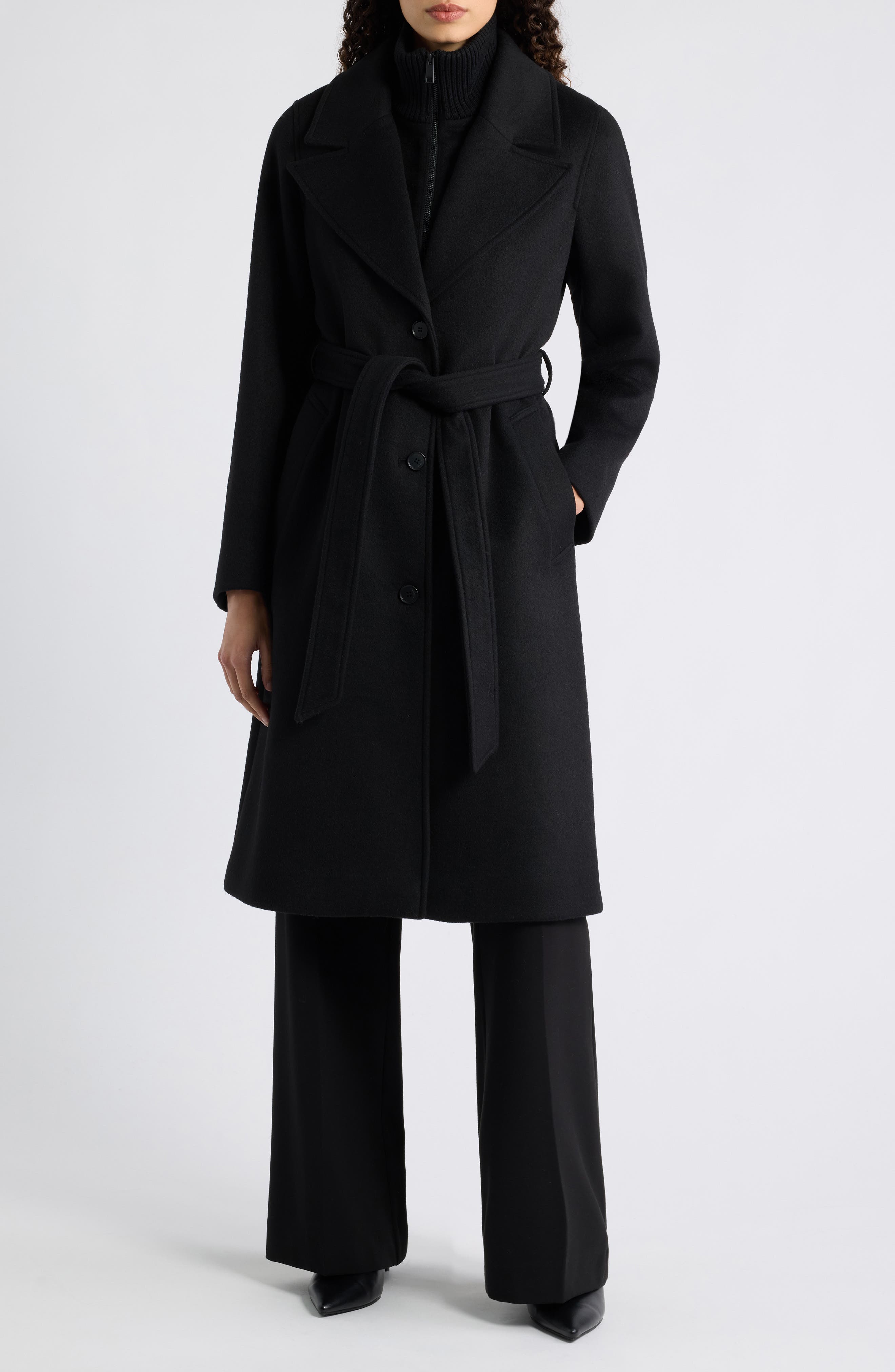 Vince Belted Wool Blend Wrap Coat with Removable Bib (Women